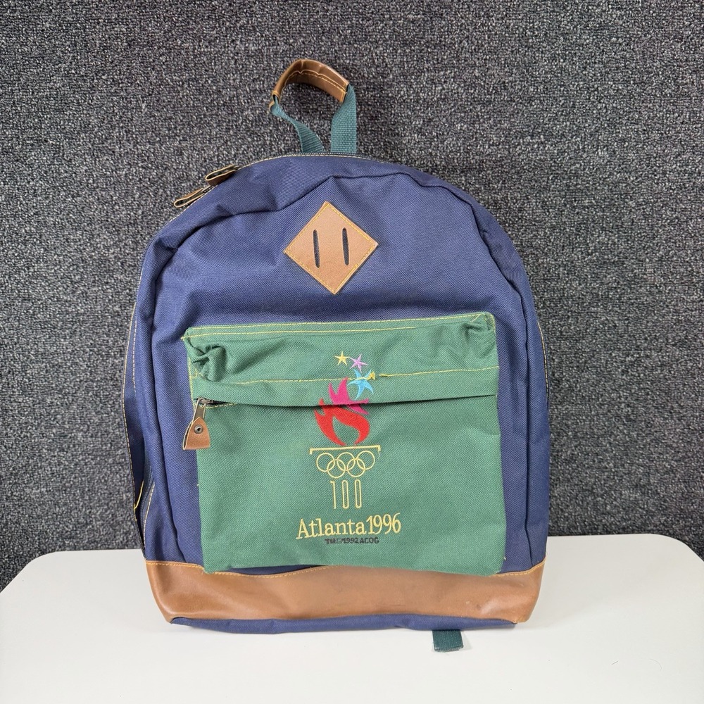 Vintage Atlanta 1996 Olympics Backpack 100th Anniversary Green Navy Flaw